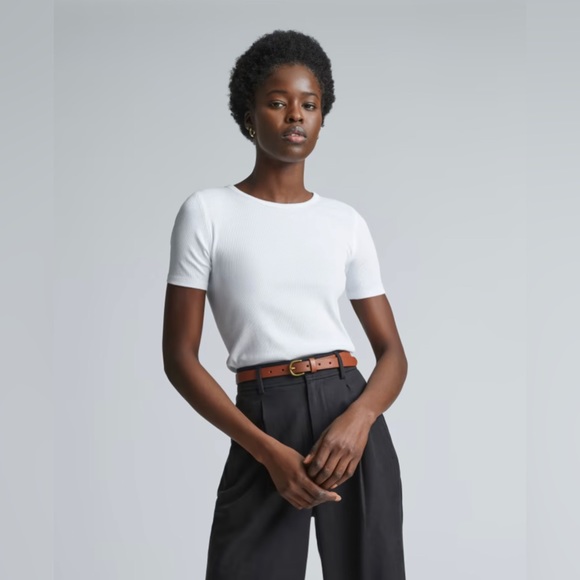 Everlane The Pima Micro-Rib Crew Tee in White NWT - Picture 1 of 7